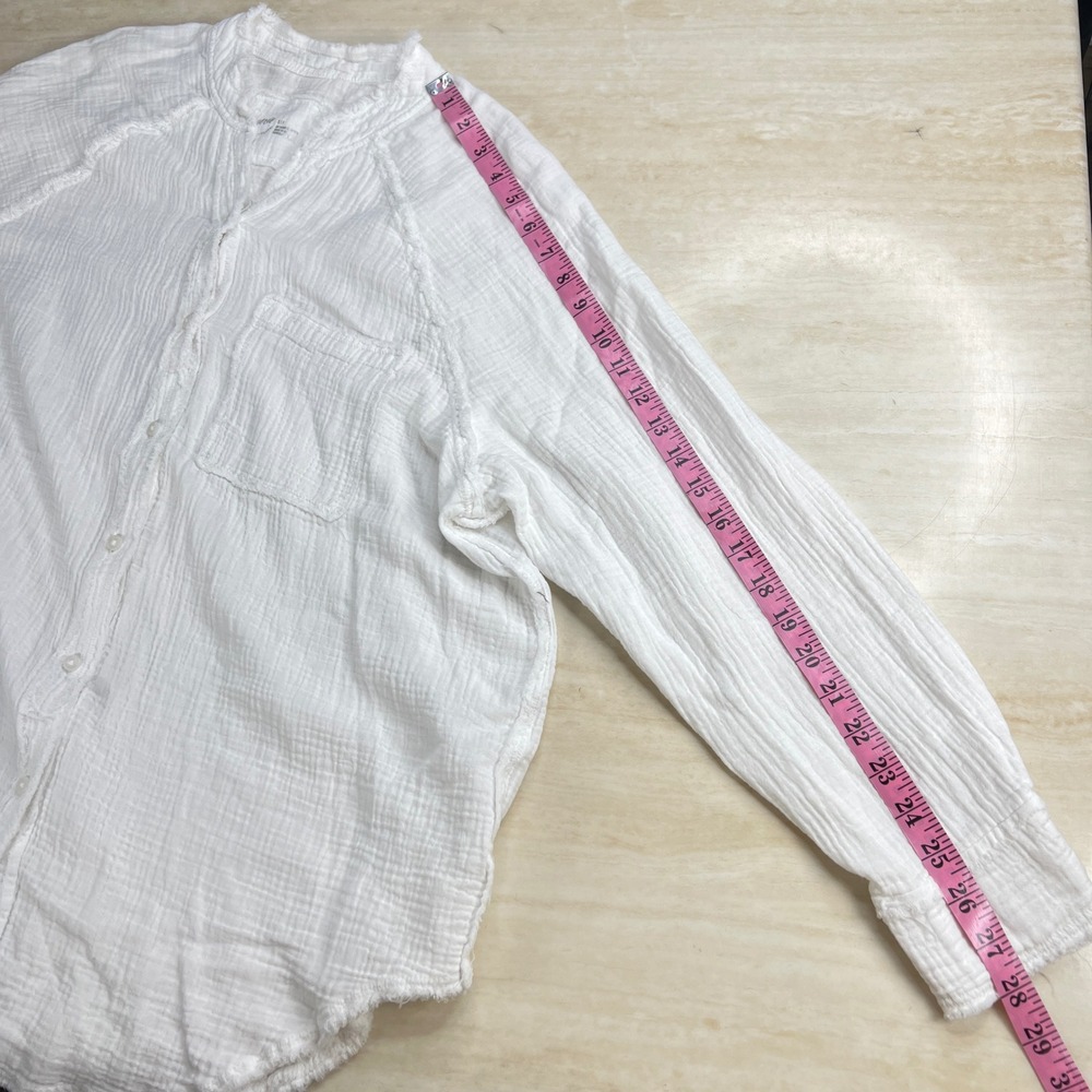 Aerie White Double Gauze Cotton Button Down Shirt Raw Trim Oversized Small A341 - Picture 5 of 9